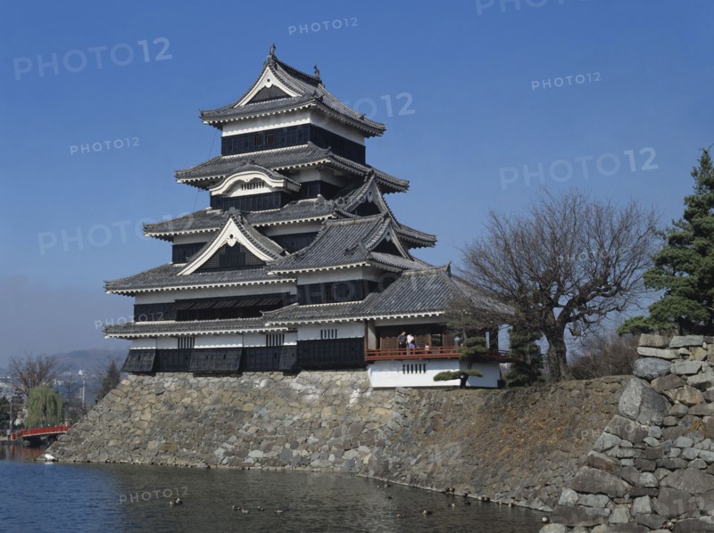 Chubu Province, Honshu, Japan. Matsumoto-Jo Castle. Japan Japanese Nippon Nihon Asia Asian Honshu Chubu Province Matsumoto Castle Architecture Building Traditional Historic Historical 5 Five Story Stories Blue Castillo Castello Classic Classical Destination Destinations History Historic Older Storey