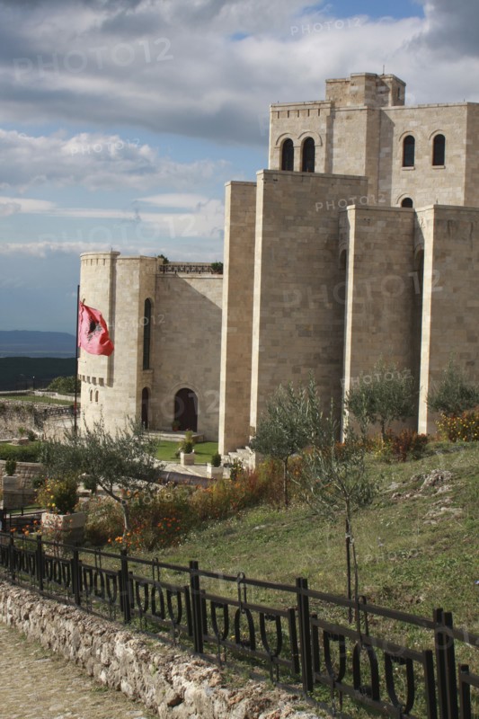 Kruja, Albania. Castle & Museum. Albanian Shqip‘ria Southern Europe Albania Albanian Republic Europe European Travel Destination Indo European Kruja Architecture Exterior Facade Museum Castle Tourism Stone Walls Blue Castillo Castello Clouds Cloud Sky Destination Destinations