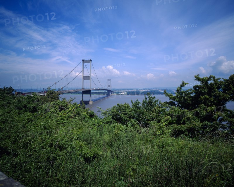 The old Severn Bridge with trees and grasses in the foreground Scenic