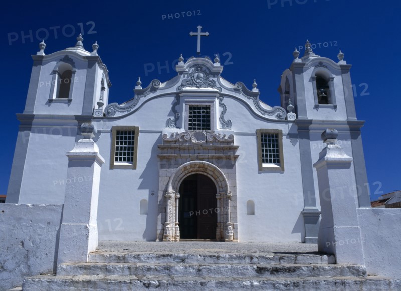 Estomber, Algarve, Portugal. Exterior of typical Portugese Church European Portuguese Religion Southern Europe Religious