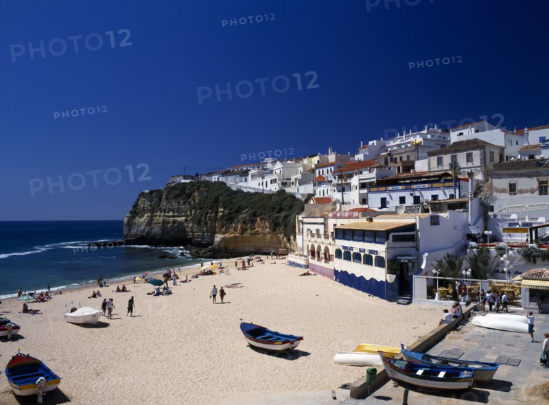 Carvoeiro, Algarve, Portugal. View over the beach in the fishing cove.