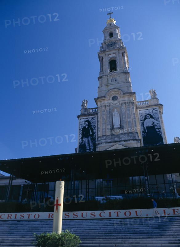 Fatima, Beira Litoral, Portugal. Large incense burning on steps outside church Portuguese Religion Southern Europe
