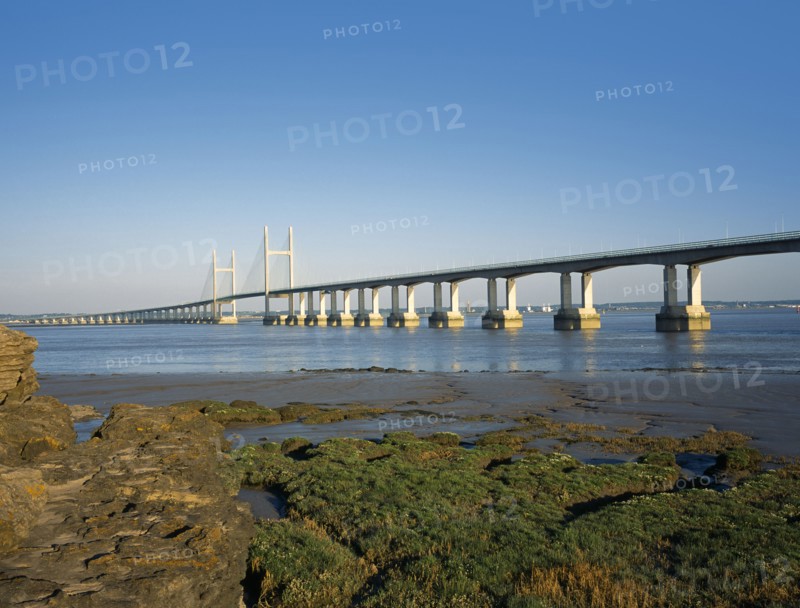 Wales, Suspension, Bridges. New M4 motorway bridge over the River Severn from Sudbrook in Monmouthshire. Cymru Great Britain Highway Freeway Northern Europe UK United Kingdom