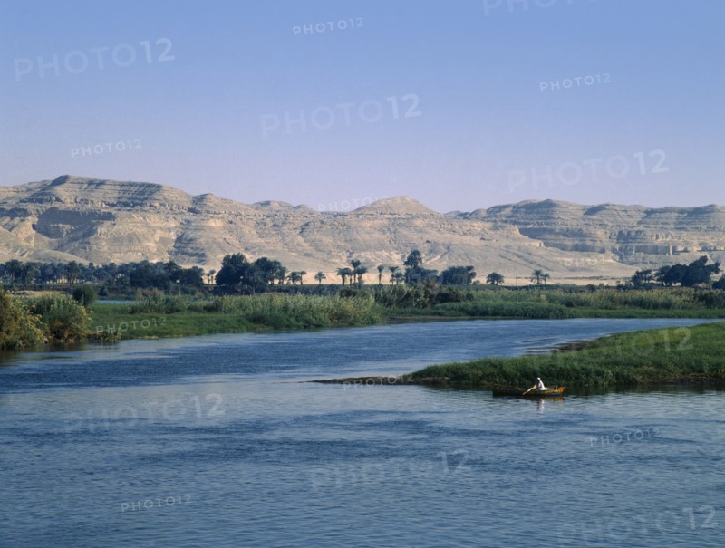 Beni Hasan, Nile Valley, Egypt. View over River nile and its fetile flood plain. Middle East North Africa