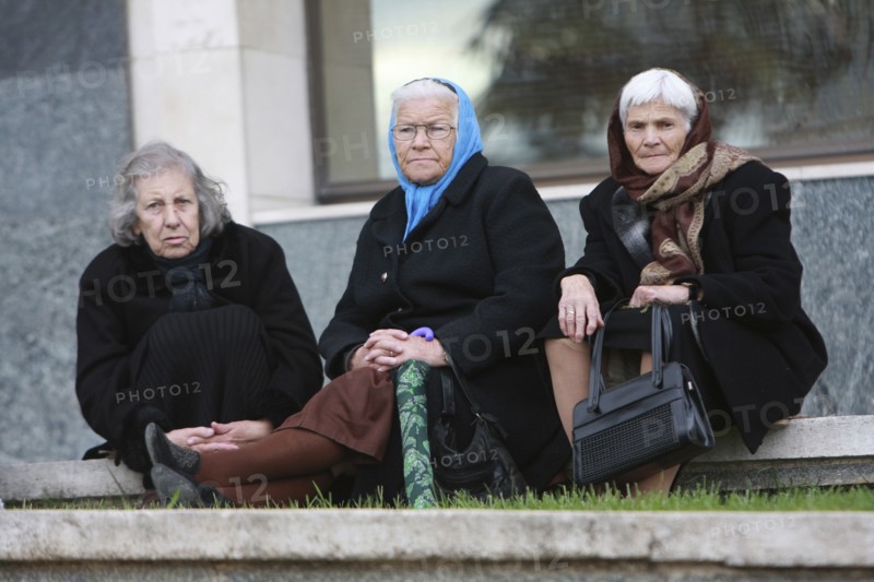 Albania, Tirane, Tirana, Three elderly women sitting together.