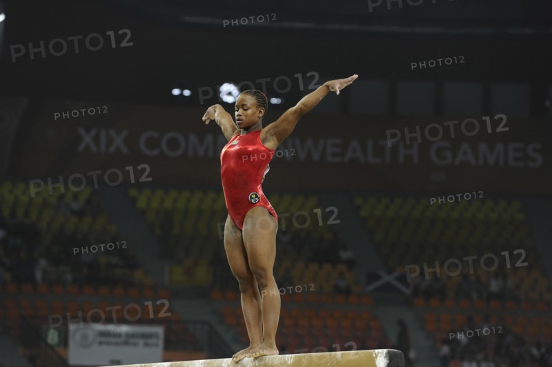 India, Delhi, 2010 Commonwealth Games  Female gymnastics  beam exercise.