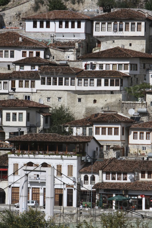 Albania, Berat, Ottoman houses in the old town.