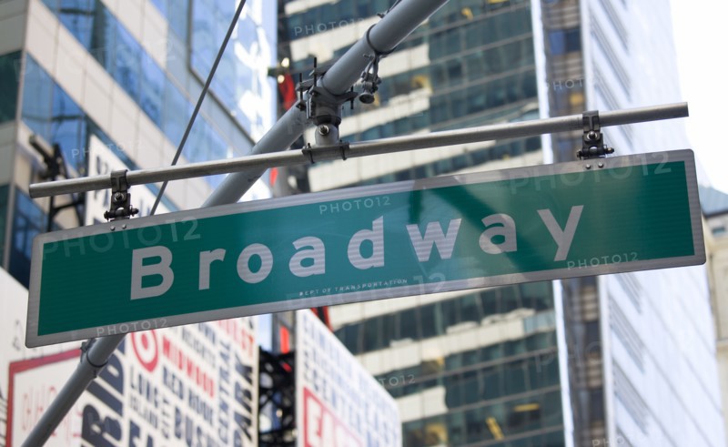 USA, New York, New York City, Manhattan  Overhead road sign for Broadway.