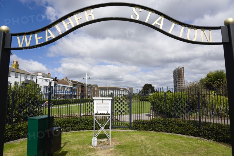 England, West Sussex, Bognor Regis, Wind speed and direction monitor and Stevensons screen at Bognor Regis weather station the second oldest in England.