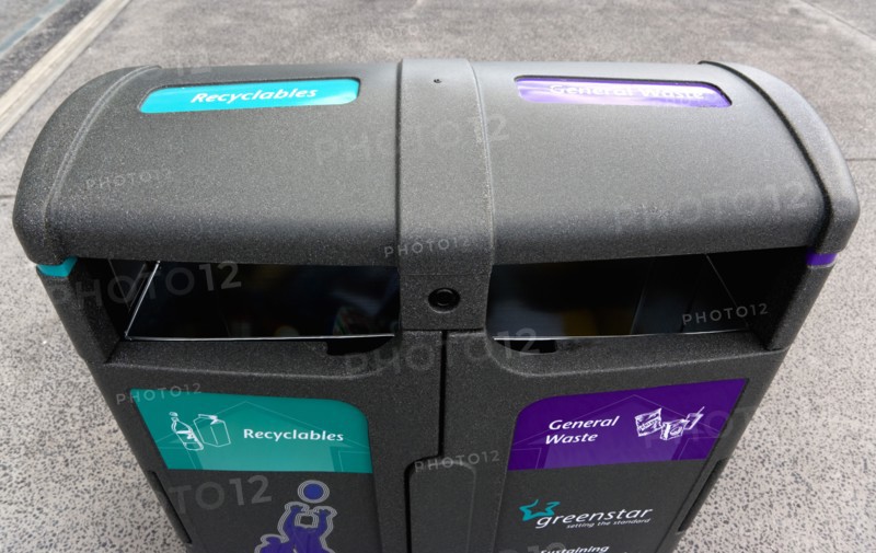 Ireland, County Dublin, Dublin City, Ballsbridge  Lansdowne Road  Aviva Stadium recycling waste containers outside the building.
