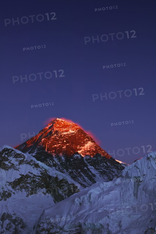 Nepal, Sagarmath National Park, Kala Patar, Mount Everest  at sunset .