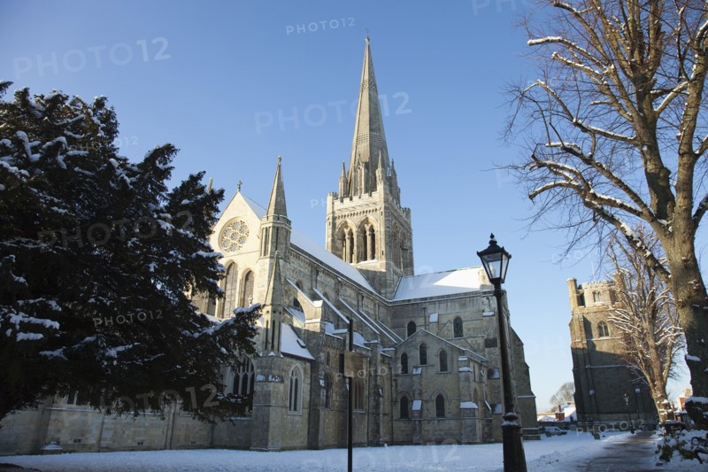 England, West Sussex, Chichester, Cathedral in snow.