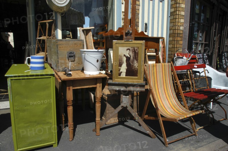 Wales, General, Display of furniture and other items outside a Bric A Brac shop