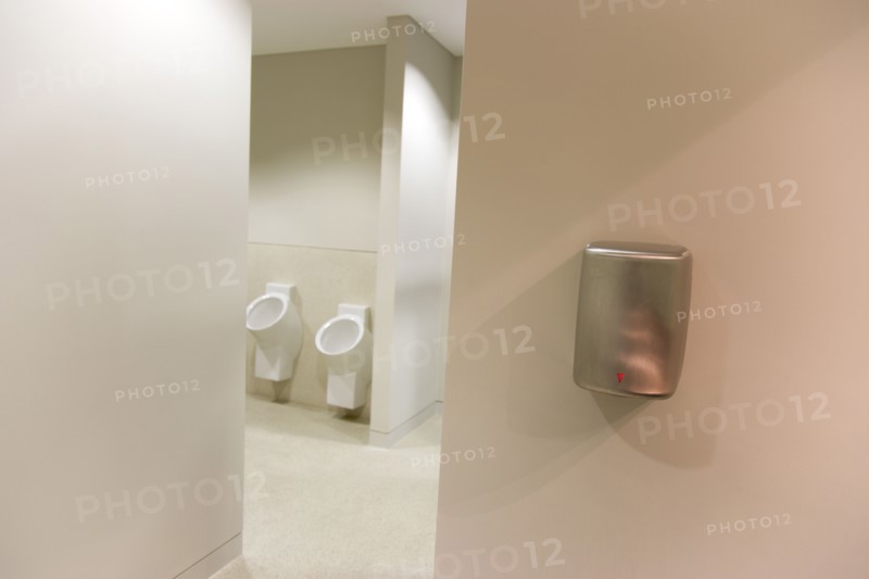 Ireland, County Dublin, Dublin City, Ballsbridge  Lansdowne Road  Aviva Stadium Male washroom with urinals and wall mounted hand dryer.