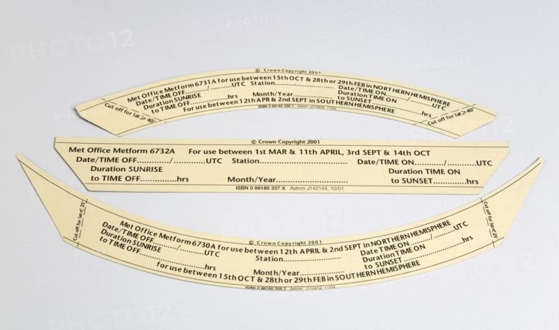Climate, Weather, Measurements, Cards for a CampbellStokes sunshine recorder or Stokes sphere used by weather observers to monitor the hours of sunshine.