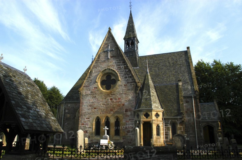 Scotland, Argyll and Bute, Luss, Church exterior with small surrounding graveyard