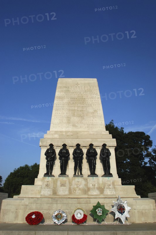 England, London, St James Park  Horse Guards Parade   Guards Memorial with wreaths laid in front