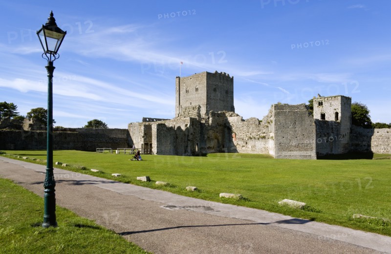 Portchester Castle showing the Norman 12th Century Tower and 14th Century Keep built within the Roman 3rd Century Saxon Shore Fort. Photo: Paul Seheult