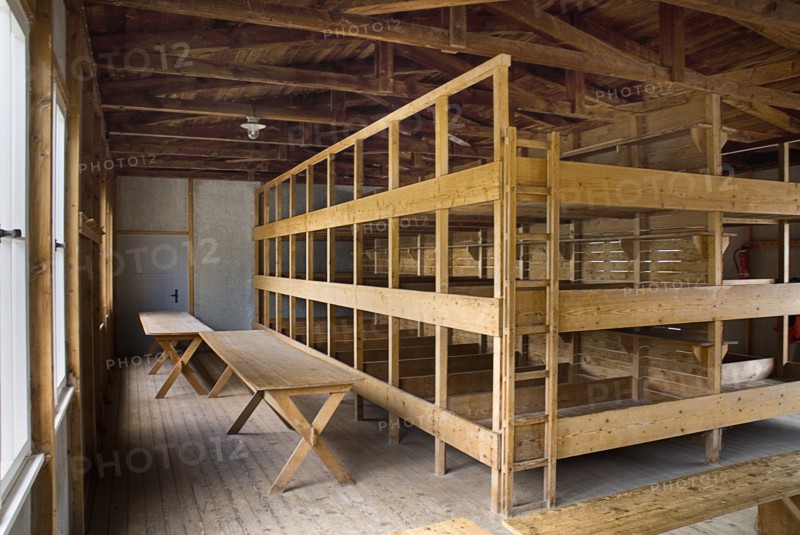 Dachau World War II Nazi Concentration Camp Memorial Site. Interior of reconstructed prisoner barracks. Photo: Hugh Rooney