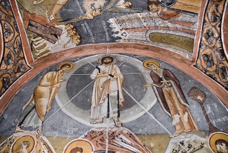 Open Air Museum. The Dark Church so named because it had few windows. Detail of fresco dating from the eleventh century. Photo: Hugh Rooney