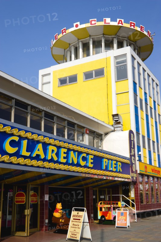 Clarence Pier amusement arcade on Southsea seafront with fast food Wimpy restaurant on the ground floor. Photo : Paul Seheult