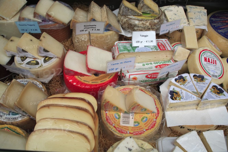 Display of cheeses in the Naschmarkt. Photo: Bennett Dean