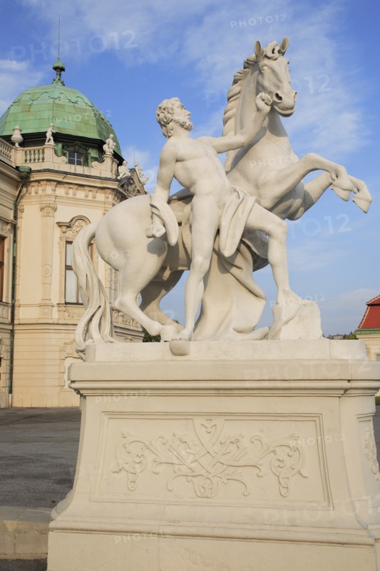 Statue of a horse tamer at Belvedere Palace part seen behind. Photo : Bennett Dean