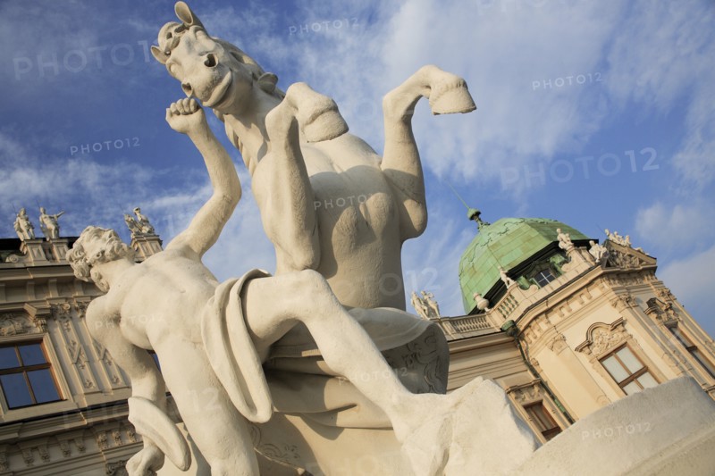Angled view of statue of a horse tamer at Belvedere Palace part seen behind. Photo : Bennett Dean