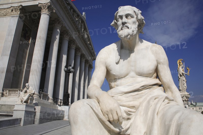 Statue of Thucydides the Greek philosopher in front of Parliament building. Photo: Bennett Dean