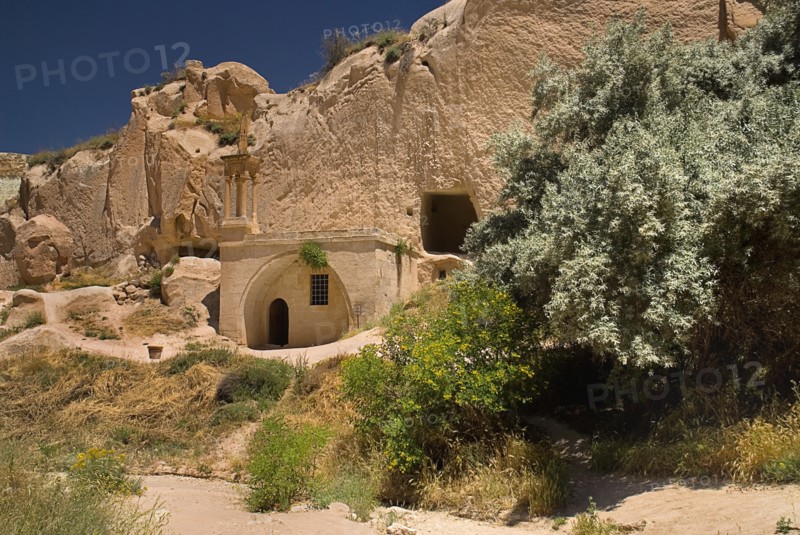Zelve Open Air Museum. Abandoned monastic cave town inhabited until 1952 when the valley was deemed too dangerous to live in any more. Small unadorned rock cut mosque. Photo: Hugh Rooney