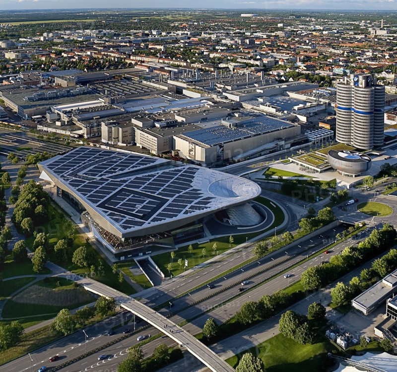 Elevated view over BMW Headquarters and city buildings from the Olympic Tower. Photo: Hugh Rooney
