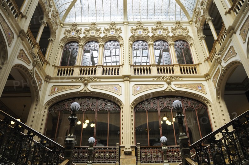 Mexico, Federal District, Mexico City, Art Nouveau interior of the Correo Central main Post Office. 
Photo : Nick Bonetti