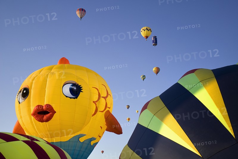 USA, New Mexico, Albuquerque, Annual balloon fiesta. Colourful hot air balloons. 
Photo : Hugh Rooney