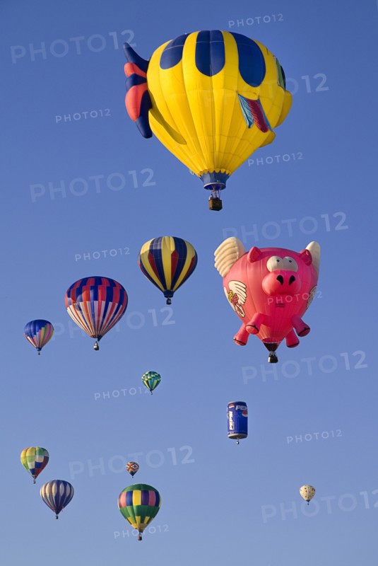 USA, New Mexico, Albuquerque, Annual balloon fiesta. Colourful hot air balloons. 
Photo : Hugh Rooney