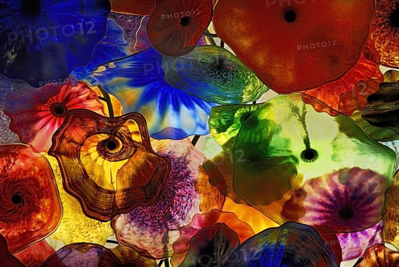 USA, Nevada, Las Vegas, The Strip colourful galss ceiling artwork in the foyer of the Bellagio hotel and casino. 
Photo : Hugh Rooney