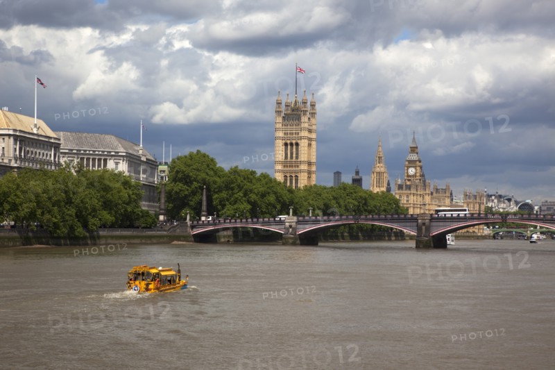 England, London, Vauxhall Duck Tour water taxi on the river Thames heading toward the Houses of Parliament. 
Photo : Stephen Rafferty
