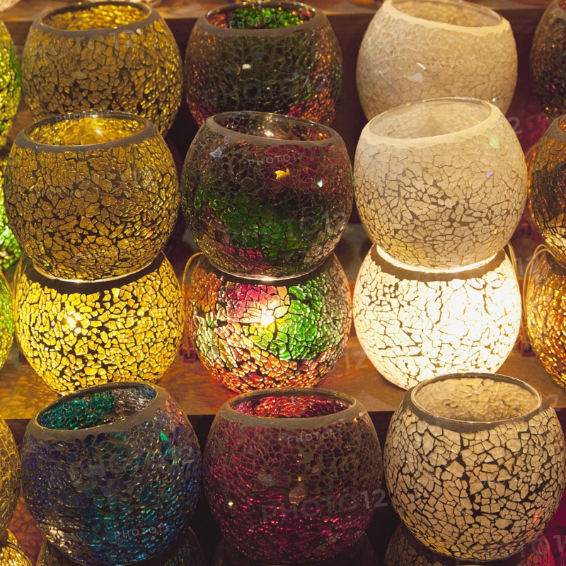 Turkey, Istanbul, Eminonu Misir Carsisi Spice Market display of colourful lamps. 
Photo : Stephen Rafferty