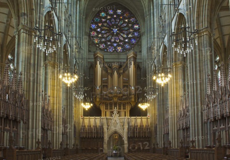 England, West Sussex, Shoreham-by-Sea, Lancing College Chapel interior view of the nave. 
Photo : Stephen Rafferty