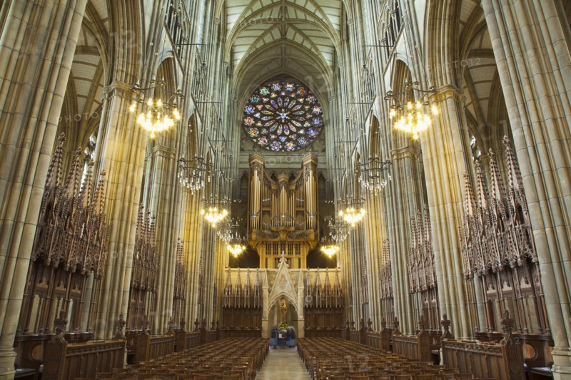 England, West Sussex, Shoreham-by-Sea, Lancing College Chapel interior view of the Nave. 
Photo : Stephen Rafferty