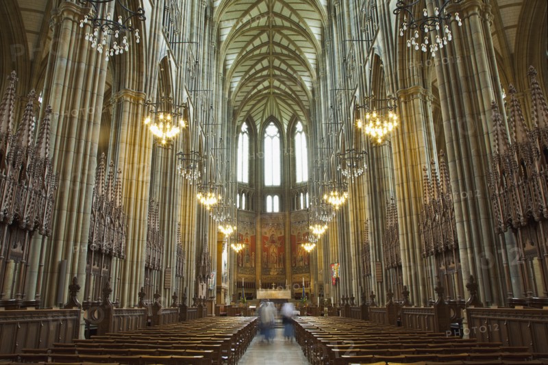 England, West Sussex, Shoreham-by-Sea, Lancing College Chapel interior view of the Nave. 
Photo : Stephen Rafferty