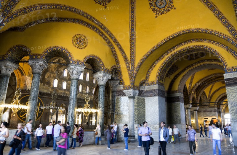Turkey, Istanbul, Sultanahmet Haghia Sophia Tourists in the vaulted decorative North Gallery. 
Photo : Paul Seheult