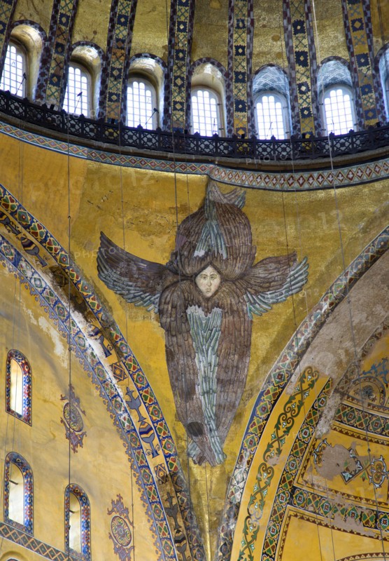 Turkey, Istanbul, Sultanahmet Haghia Sophia Mural of a six winged seraph or angel below the central dome. 
Photo : Paul Seheult