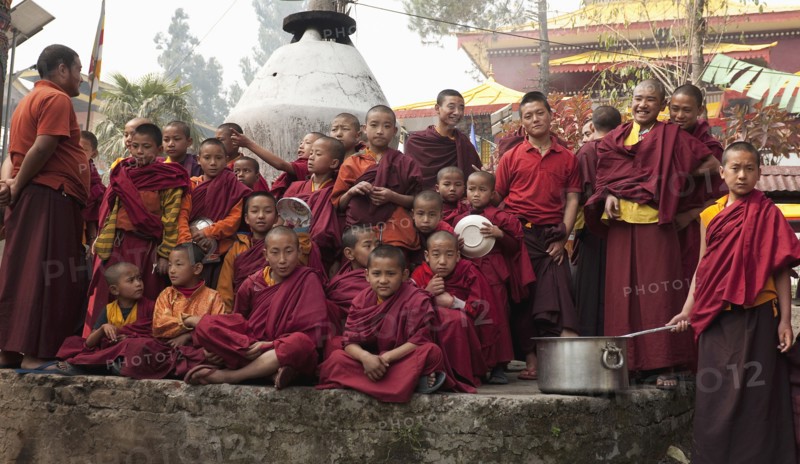 Buddhist Lama Monks in a bonfire ceremony for Losar, Sikkim, India