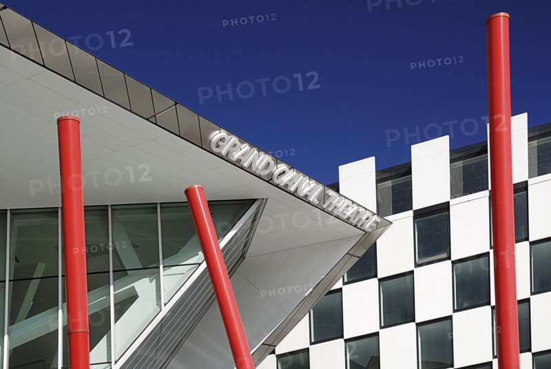 Ireland, County Dublin, Dublin City, Grand Canal Theatre modern 2000 seat auditorium in the Docklands area designed by architect Daniel Libeskin. 
Photo : Hugh Rooney