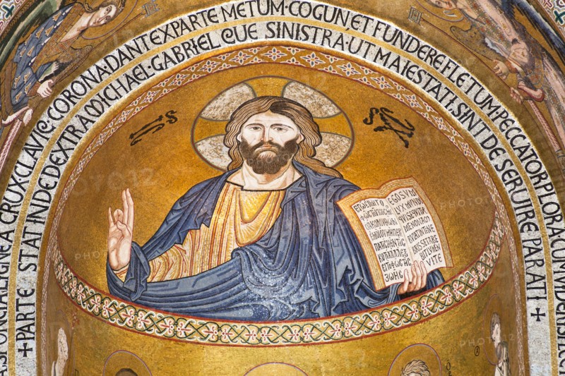Italy, Sicily, Palermo, Palazzo dei Normanni Cappella Palatina Jesus Christ mosaic in the apse. 
Photo : Mel Longhurst