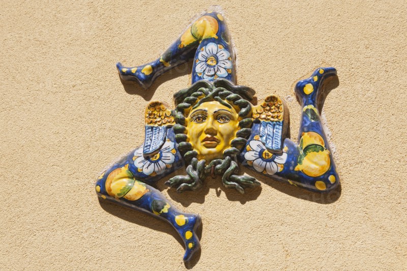Italy, Sicily, Taormina, A Trinacria ancient symbol of Sicily. 
Photo : Mel Longhurst