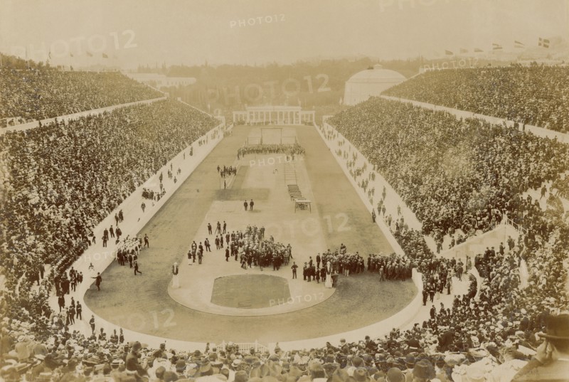Greece, Attica, Athens, Opening ceremony of the 1896 Games of the I Olympiad in the Panathinaiko stadium attended by King George I. 
Photo : Tim Hawkins