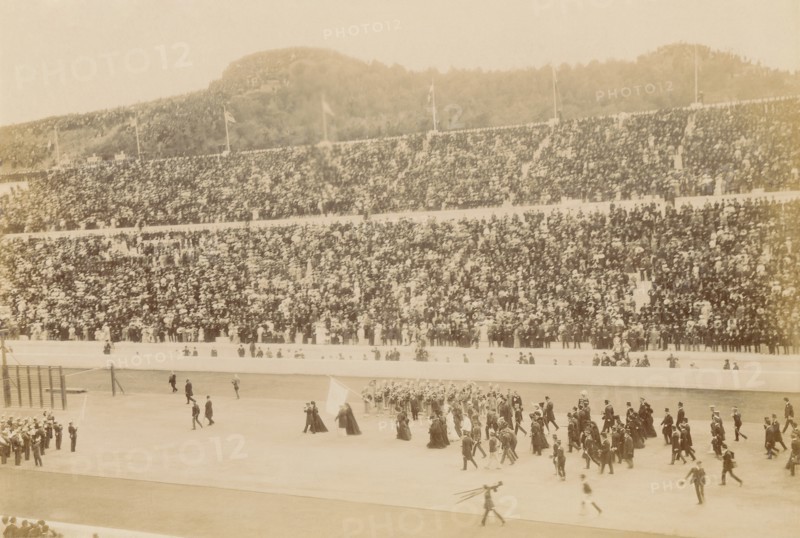 Greece, Attica, Athens, Opening ceremony of the 1896 Games of the I Olympiad in the Panathinaiko stadium the arrival of the Royal Party. 
Photo : Tim Hawkins