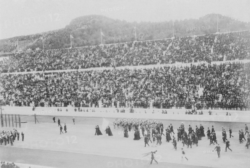 Greece, Attica, Athens, Opening ceremony of the 1896 Games of the I Olympiad in the Panathinaiko stadium the arrival of the Royal Party. 
Photo : Tim Hawkins