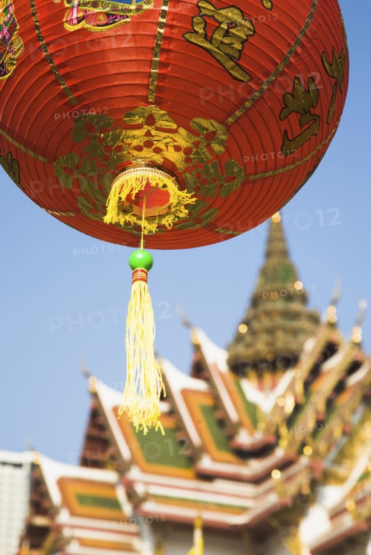 Wat Yannawa temple roof and red lantern at Chinese New Year.